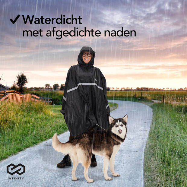 Infinity Goods Regenponcho - Poncho - Dames & Heren - Waterdicht & Ademend - Reflecterend - Zwart