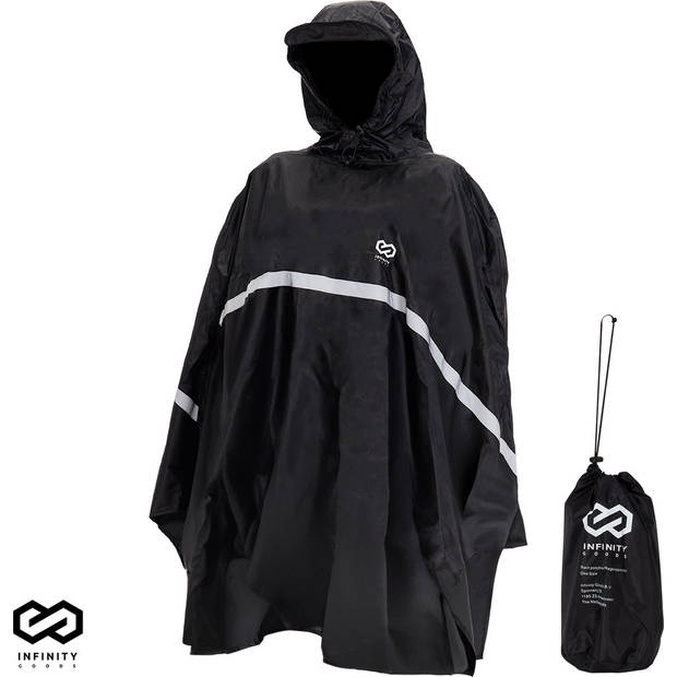 Infinity Goods Regenponcho - Poncho - Dames & Heren - Waterdicht & Ademend - Reflecterend - Zwart