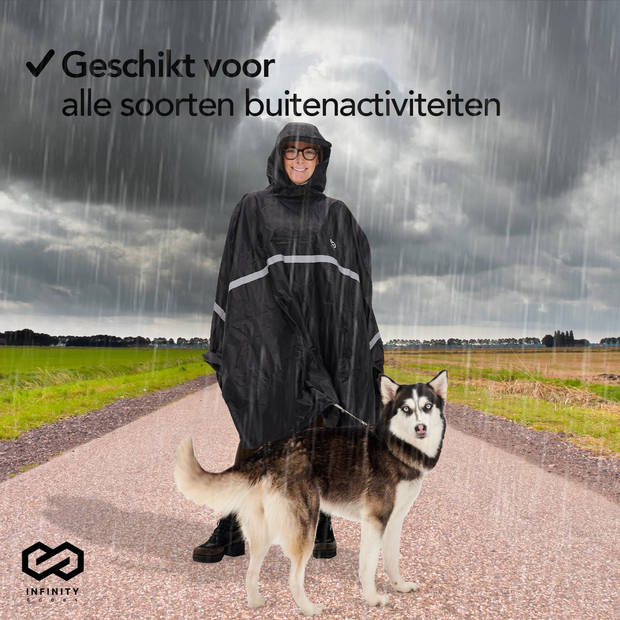 Infinity Goods Regenponcho - Poncho - Dames & Heren - Waterdicht & Ademend - Reflecterend - Zwart