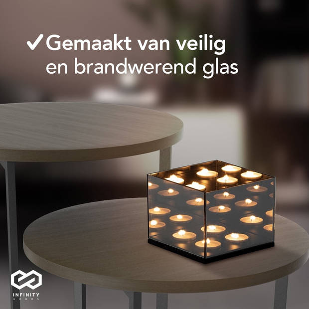 Infinity Goods Waxinelichthouder - Theelichthouder - 4 Waxinelichtjes - Reflecterend Spiegel Glas - Kaarsenhouder -