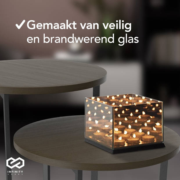 Infinity Goods Waxinelichthouder - Theelichthouder - 9 Waxinelichtjes - Reflecterend Spiegel Glas - Kaarsenhouder -