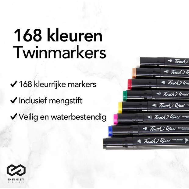 Infinity Goods Twinmarkers 168 Stuks - Professionele Alcohol Markers - Dubbelzijdige Tip - Stiften - Opbergtas Met