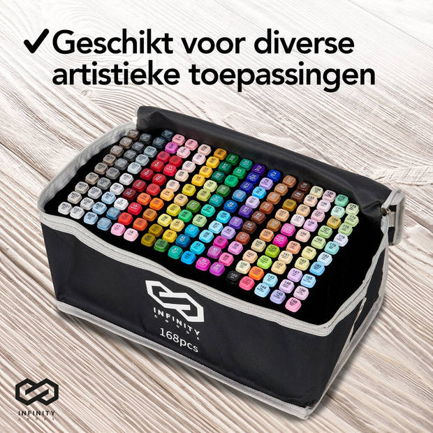 Infinity Goods Twinmarkers 168 Stuks - Professionele Alcohol Markers - Dubbelzijdige Tip - Stiften - Opbergtas Met