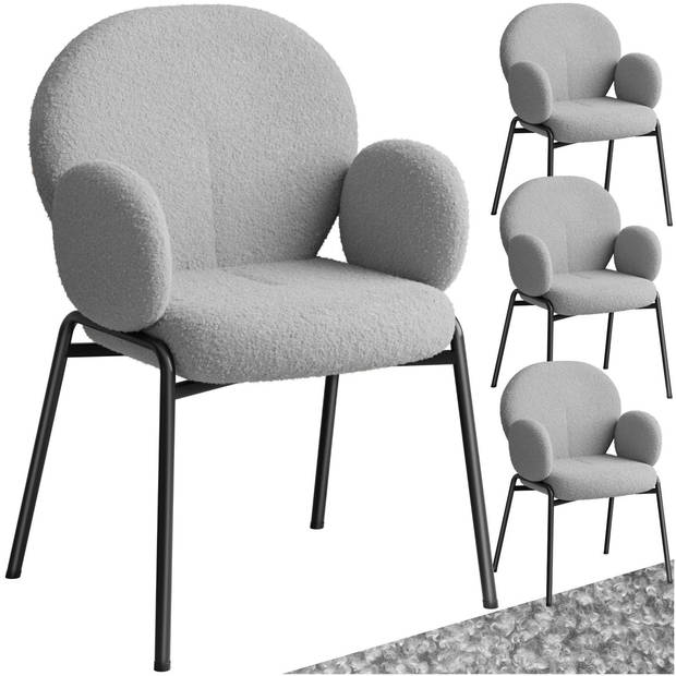 tectake® - Set van 4 eetkamerstoelen met armleuning - Woonkamerfauteuil , Scandinavische loungestoel - grijs