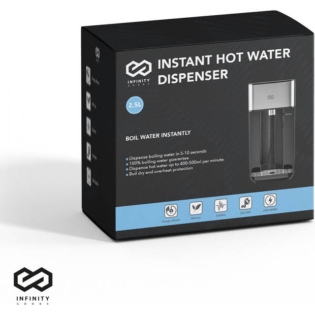 Infinity Goods Heetwaterdispenser - Heetwatertap - 2,5L - Luxe Instant Waterkoker - Kokend water - 2600W - Zwart