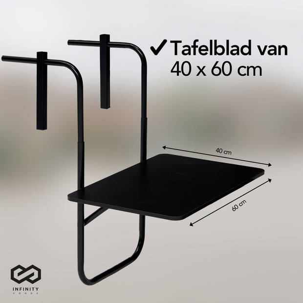 Infinity Goods Balkontafel - Inklapbaar - 40 x 60 CM - Verstelbaar - Hangend - Zwart