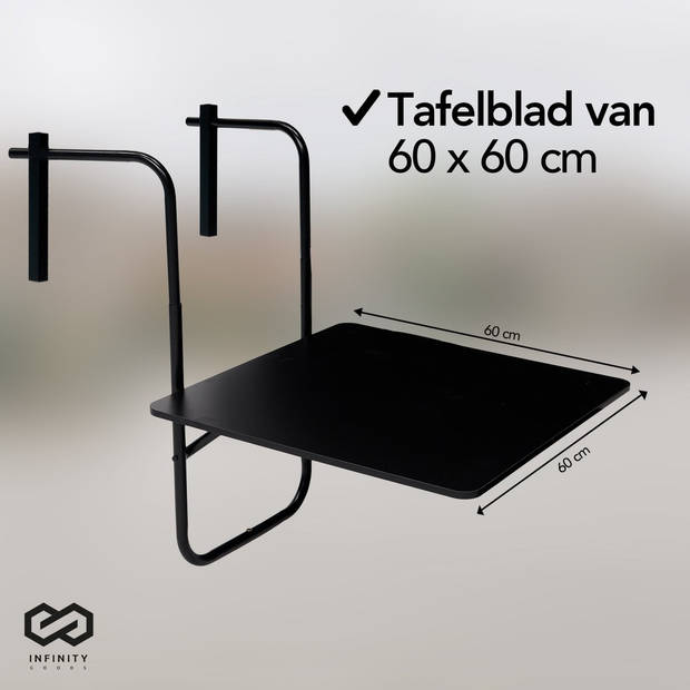 Infinity Goods Balkontafel - Inklapbaar - 60 x 60 CM - Verstelbaar - Hangend - Zwart