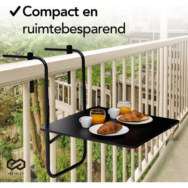 Infinity Goods Balkontafel - Inklapbaar - 60 x 60 CM - Verstelbaar - Hangend - Zwart