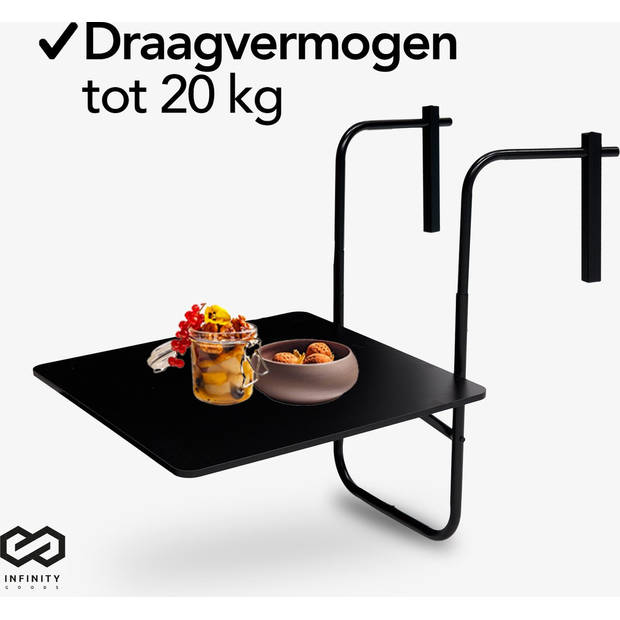 Infinity Goods Balkontafel - Inklapbaar - 60 x 60 CM - Verstelbaar - Hangend - Zwart