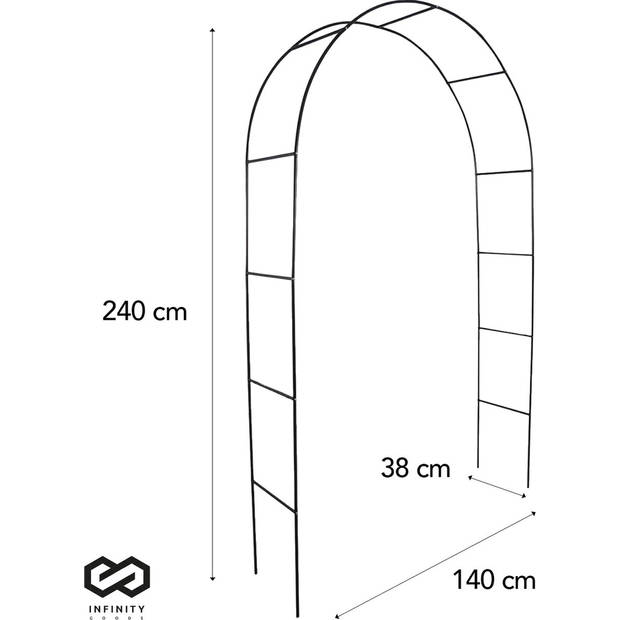 Infinity Goods - Rozenboog - Tuinboog - Rankhulp - Bloemenboog - Voor klimplanten - Metaal - 240 x 140 x 38 cm - Zwart