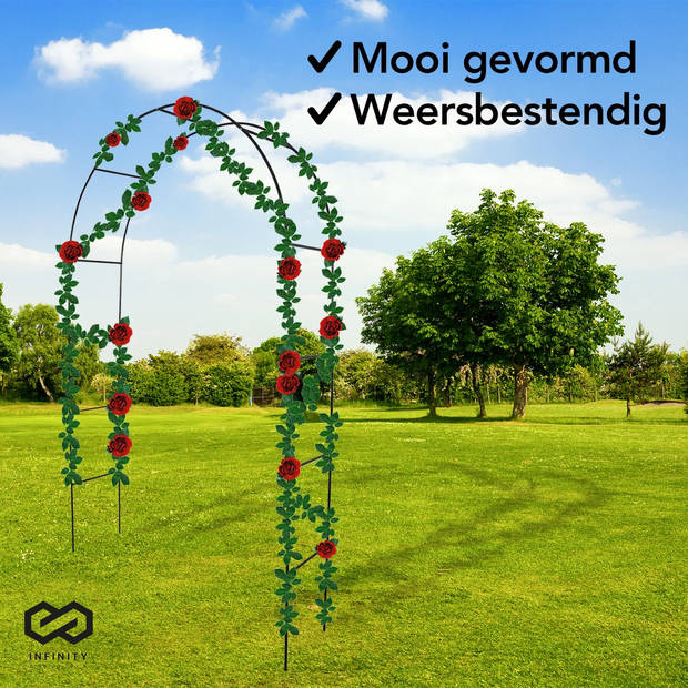 Infinity Goods - Rozenboog - Tuinboog - Rankhulp - Bloemenboog - Voor klimplanten - Metaal - 240 x 140 x 38 cm - Zwart