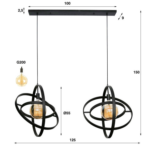 Saturnus hanglamp 2L 125 cm metaal