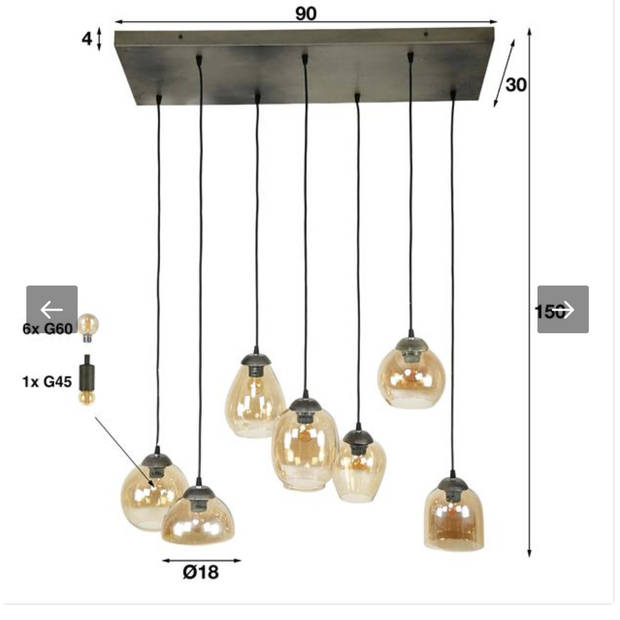 Esmeralda hanglamp 7L mix chrome glas