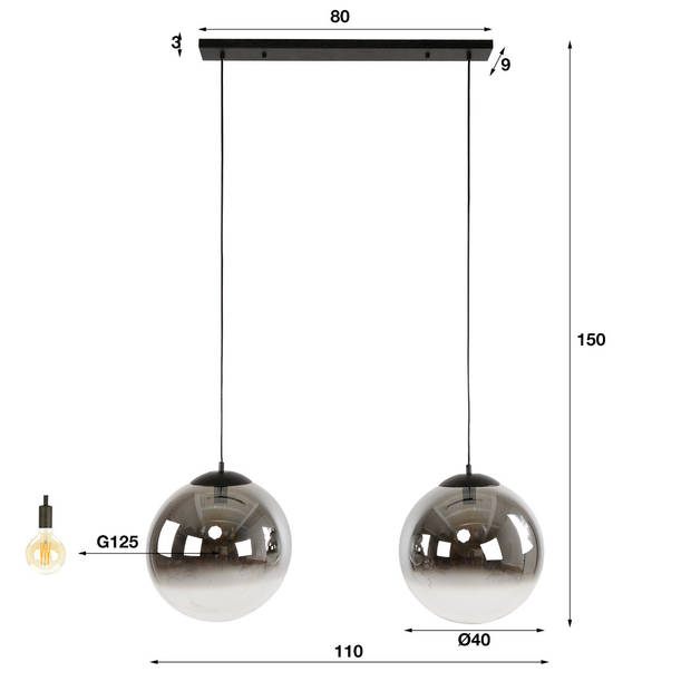 Mathew hanglamp 2L - zwart