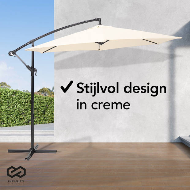 Infinity Goods Zweefparasol - 300CM - Incl. Kruisvoet - Waterdicht - Draai- en kantelbaar - Verstelbare Hoogte - Creme