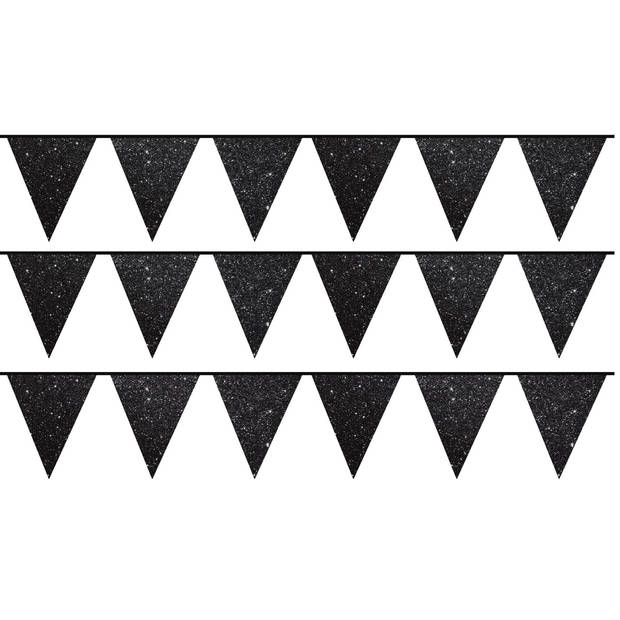 3x Zwarte vlaggenlijnen met glitters 6 meter - Vlaggenlijnen