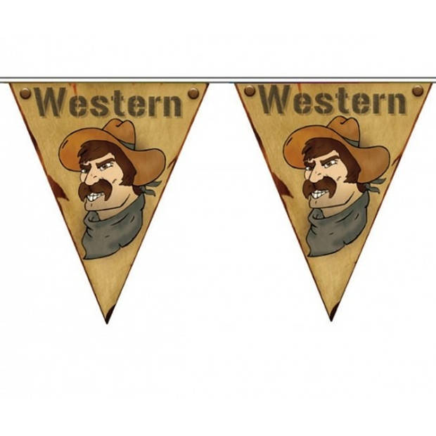 3x Wilde Westen themafeest vlaggenlijn Western - Vlaggenlijnen