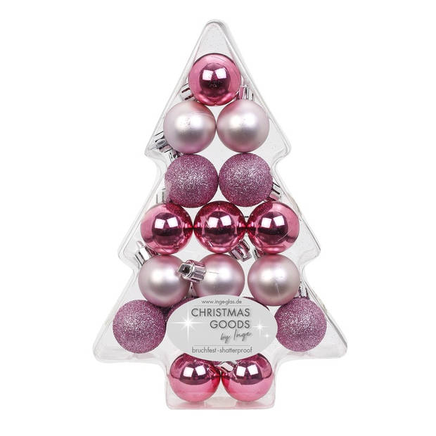 17x Kunststof roze kleine kerstballen pakket 3 cm - Kerstbal