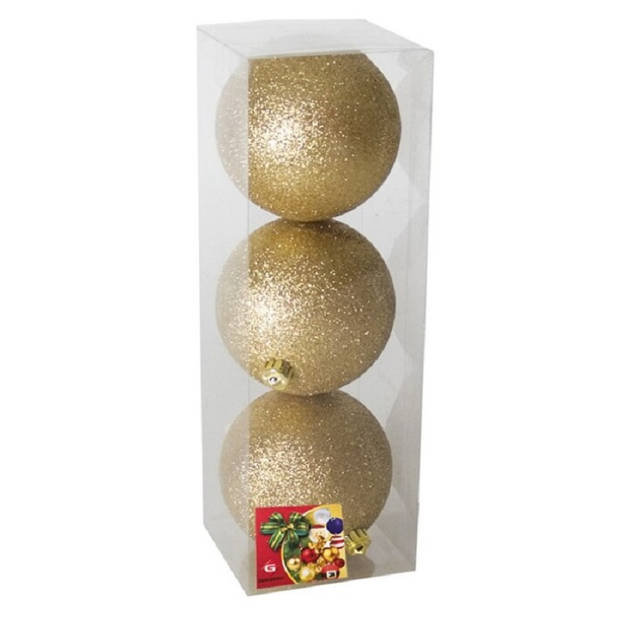 Gerimport Kerstballen - 3 stuks - goudkleurig - glitters - kunststof - 10cm - Kerstbal