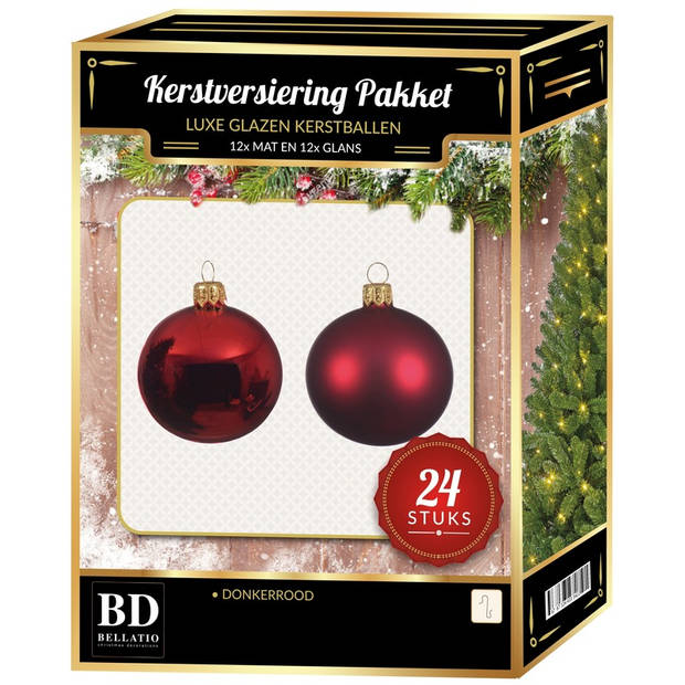 Donkerrode Kerstversiering Kerstballen 24-delig 6 en 8 cm - Kerstbal