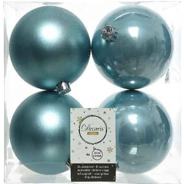 12x Kunststof kerstballen glanzend/mat ijsblauw 10 cm kerstboom versiering/decoratie - Kerstbal