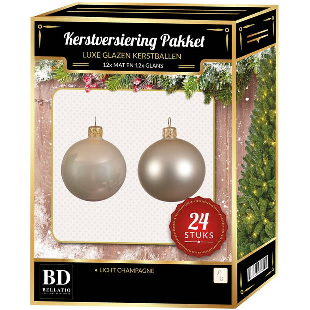 Licht parel/champagne Kerstversiering Kerstballen 24-delig 6 cm - Kerstbal