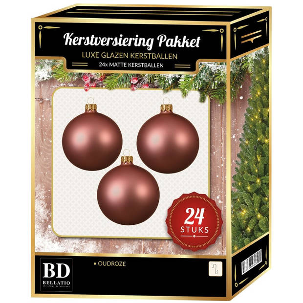 Oudroze Kerstversiering Kerstballen 24-delig 6 en 8 cm - Kerstbal