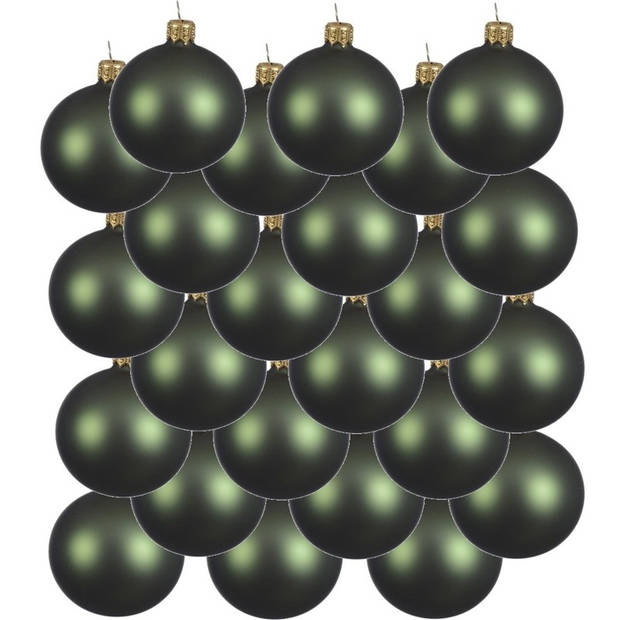 24x Glazen kerstballen mat donkergroen 6 cm kerstboom versiering/decoratie - Kerstbal