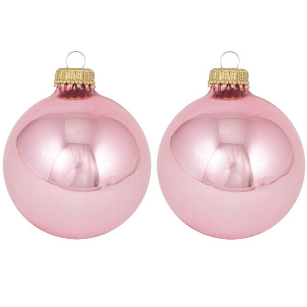 16x Glanzende lichtroze kerstballen van glas 7 cm - Kerstbal