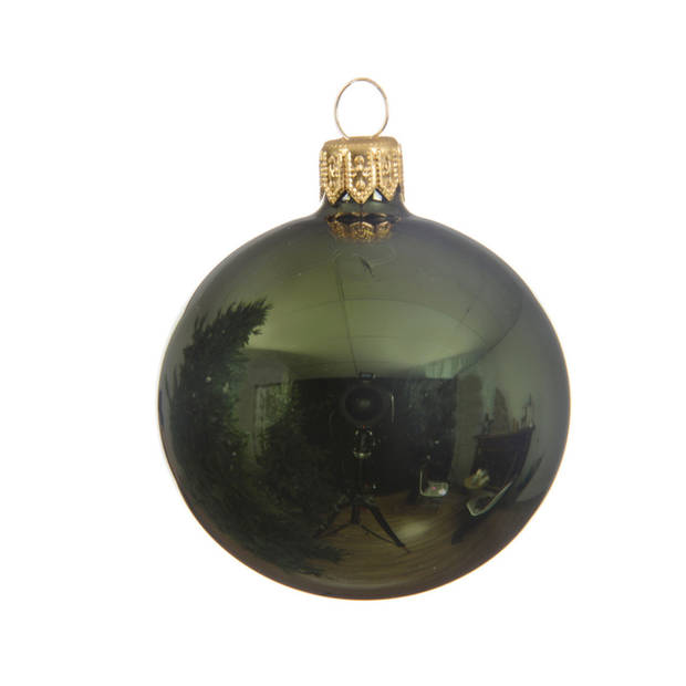 6x Glazen kerstballen glans donkergroen 6 cm kerstboom versiering/decoratie - Kerstbal