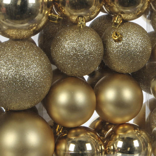46x stuks kunststof kerstballen goud 4, 6 en 8 cm - Kerstbal