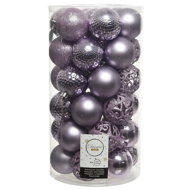 Decoris Kerstballen - 37x st - lila paars - D6 cm - kunststof - Kerstbal