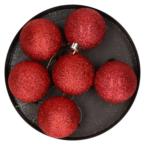 Cosy & Trendy Kerstballen - 6x st - rood - glitters - 6 cm - Kerstbal