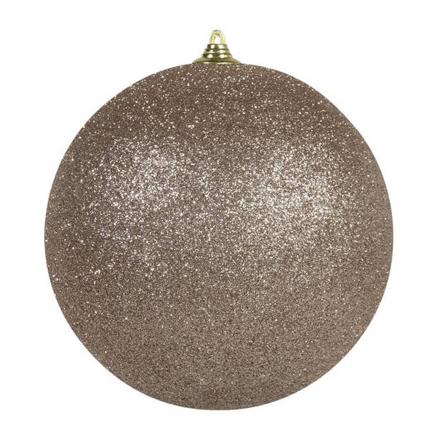 1x Champagne grote decoratie kerstballen met glitter kunststof 25 cm - Kerstbal