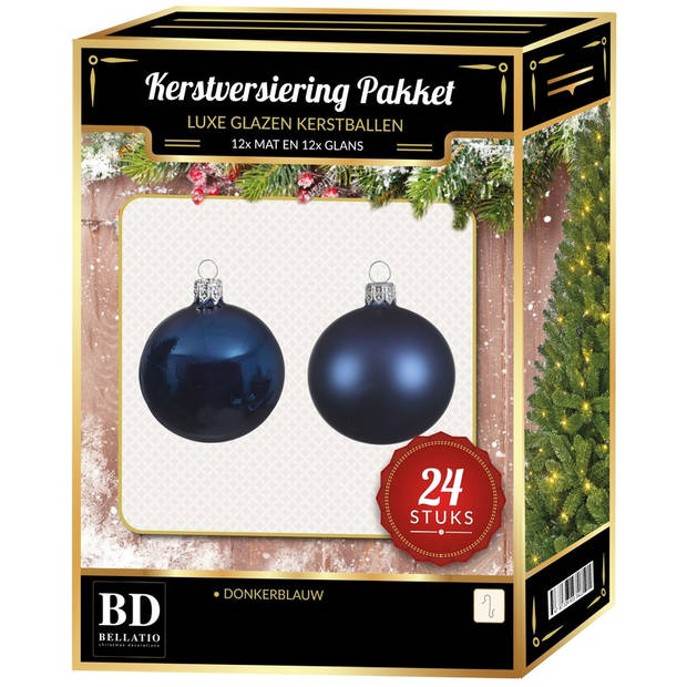 Donkerblauwe Kerstversiering Kerstballen 24-delig 6 en 8 cm - Kerstbal