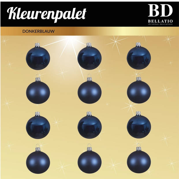 Bellatio Decorations kerstballen - 24 Stuks - glas - donkerblauw - 6 cm - kerstballen pakket - Kerstbal