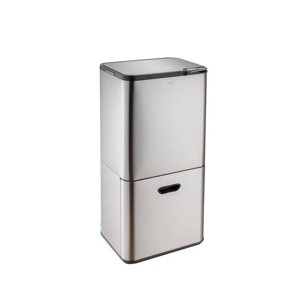 Luzzo® Kansas Metal Grey - 4 vakken Afvalscheidingsprullenbak Push 63 liter - Zilvergrijs