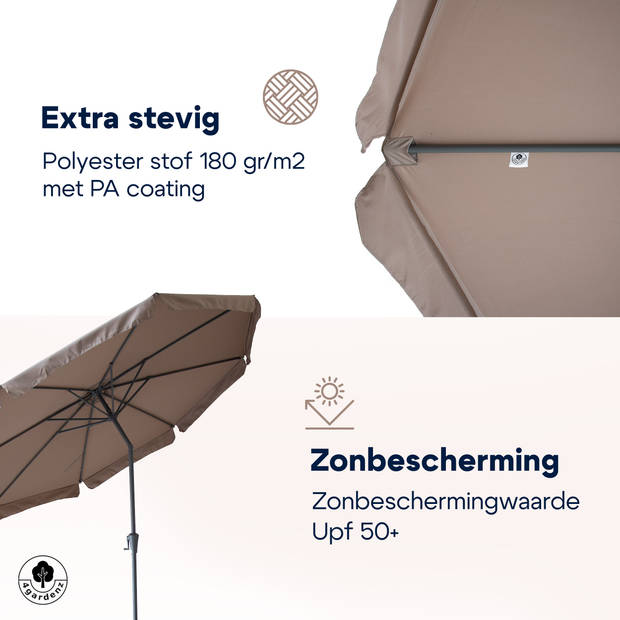 4gardenz® Parasol Rond 300 cm met Volant - Kantelbaar - Taupe