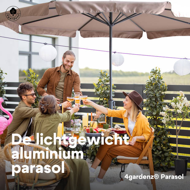 4gardenz® Parasol Rond 300 cm met Volant - Kantelbaar - Taupe