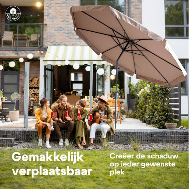 4gardenz® Parasol Rond 300 cm met Volant - Kantelbaar - Taupe