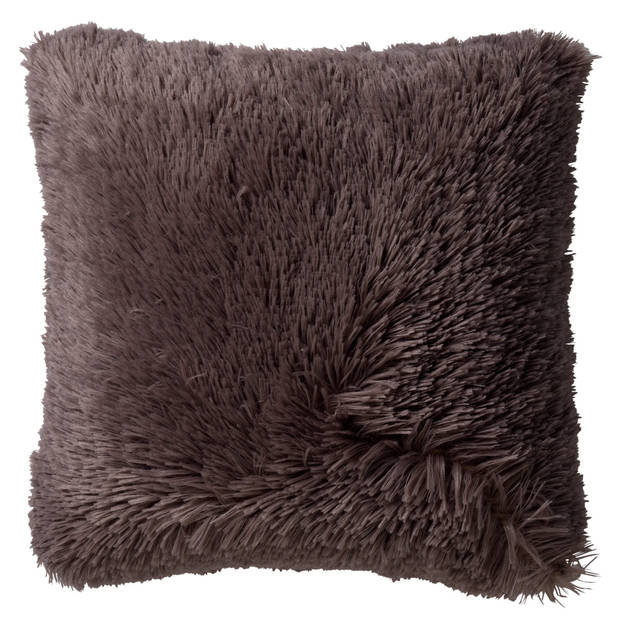 Dutch Decor - FLUFFY - Sierkussen 45x45 cm - superzacht - effen kleur - Driftwood - taupe