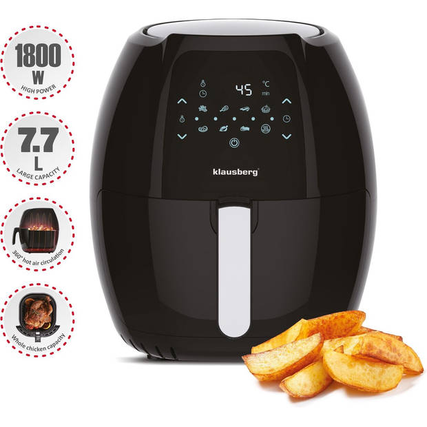 Klausberg 7574 - Airfryer - Zwart - 1800 Watt - 7,7 liter !!