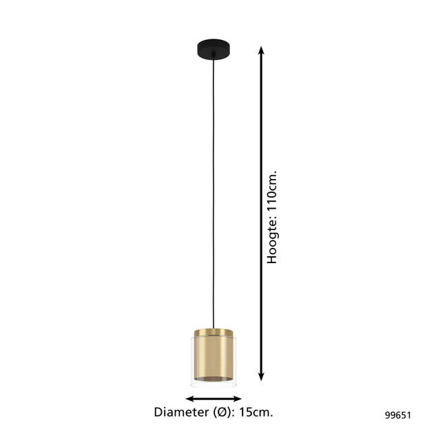 EGLO Lagunitas Hanglamp - E27 - Ø 15 cm - Zwart/Geelkoper/Goud