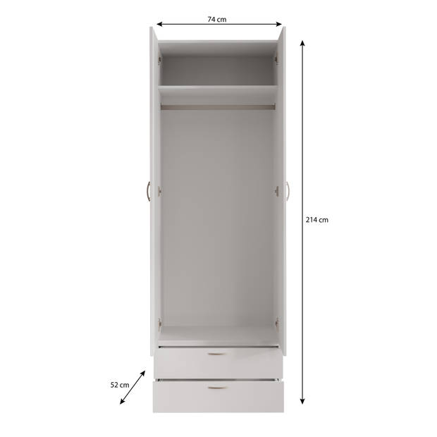 Meubella Kledingkast Bernd - Wit - 74 cm - Met lades