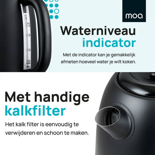 MOA Waterkoker 1,8 liter - Modern - Elektrisch - Zwart - EK2B