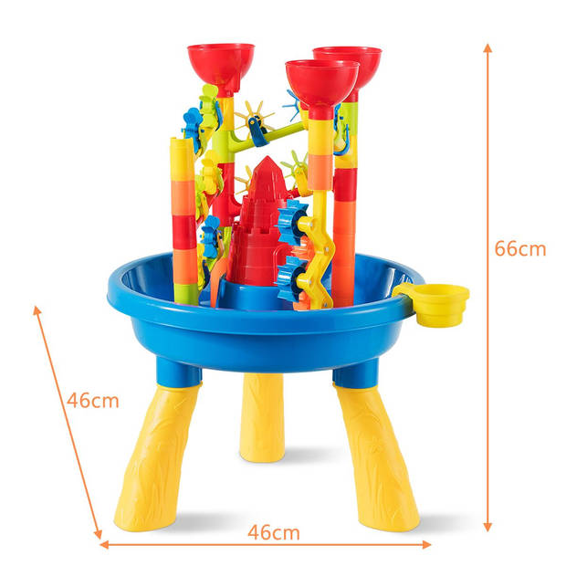 Costway Zand en watertafel 2-in-1 Strandspeelset met Zandschep - Kinder zandbak Buitenspeelgoed - 46 x 46 x 66 cm