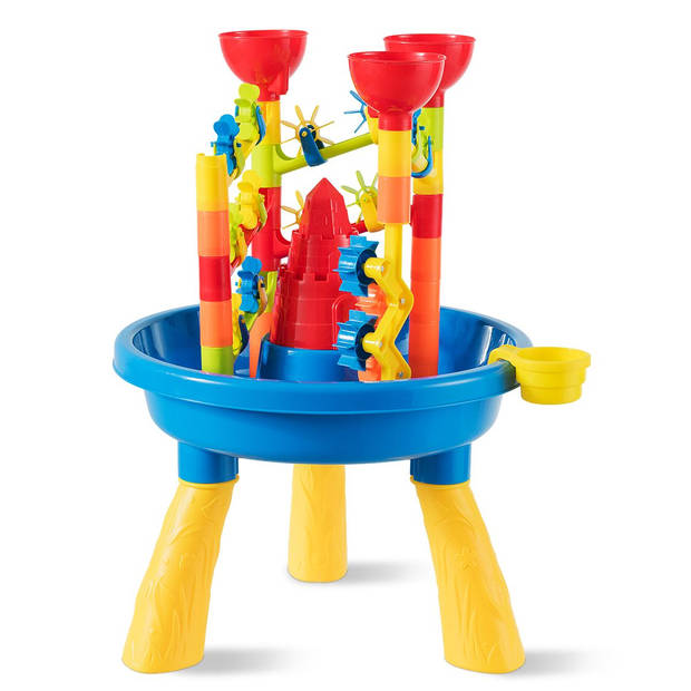 Costway Zand en watertafel 2-in-1 Strandspeelset met Zandschep - Kinder zandbak Buitenspeelgoed - 46 x 46 x 66 cm