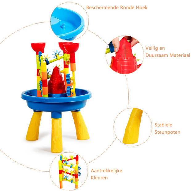 Costway Zand en watertafel 2-in-1 Strandspeelset met Zandschep - Kinder zandbak Buitenspeelgoed - 46 x 46 x 66 cm