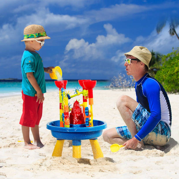 Costway Zand en watertafel 2-in-1 Strandspeelset met Zandschep - Kinder zandbak Buitenspeelgoed - 46 x 46 x 66 cm