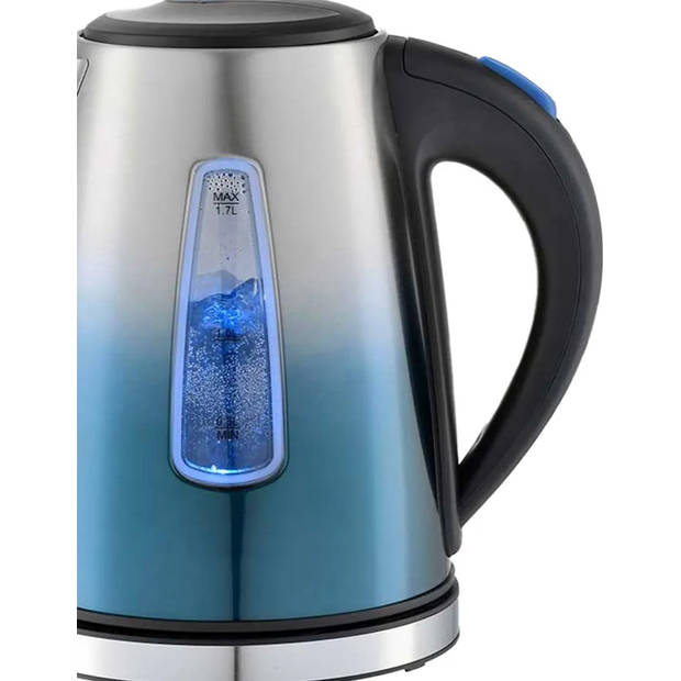 Michelino 74341 - waterkoker - RVS - 1,7 liter - Met Led verlichting - zilver/blauw